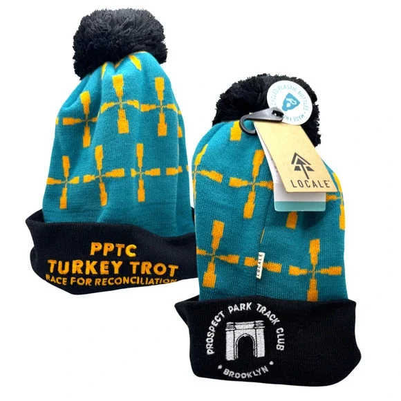 Prospect Park Brooklyn NY Turkey Trot Beanie Hat Locale NYC Rare Winter Pom NWT - Picture 3 of 15